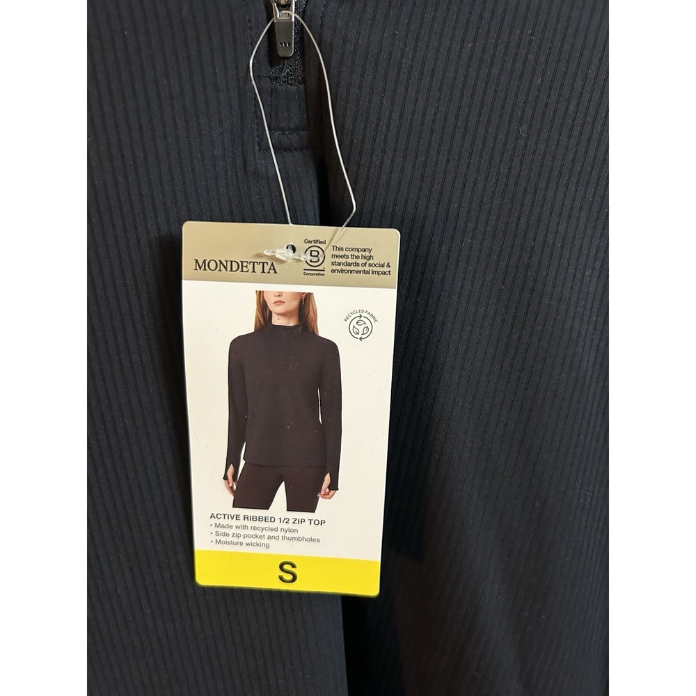 Mondetta Long Sleeve Active Ribbed Half-Zip Pullover Black Size M Thumbholes - Picture 3 of 7